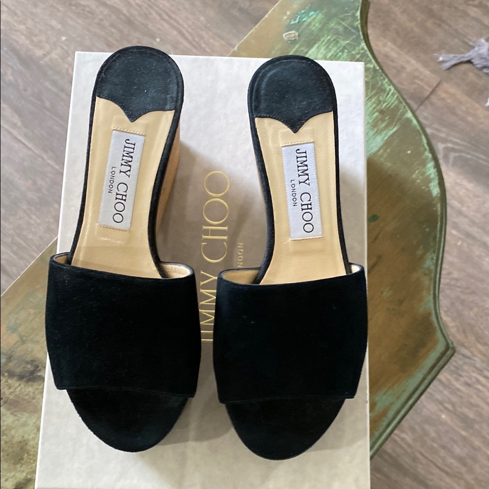 Jimmy Choo Deedee 80 Black Suede Platform Sandal 35 1/2, 5.5
